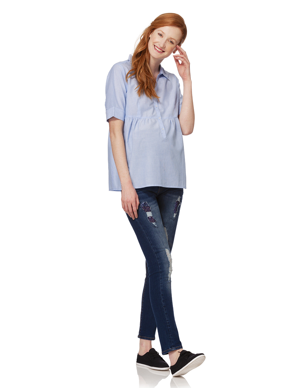 Camicia millerighe azzurre a maniche corte