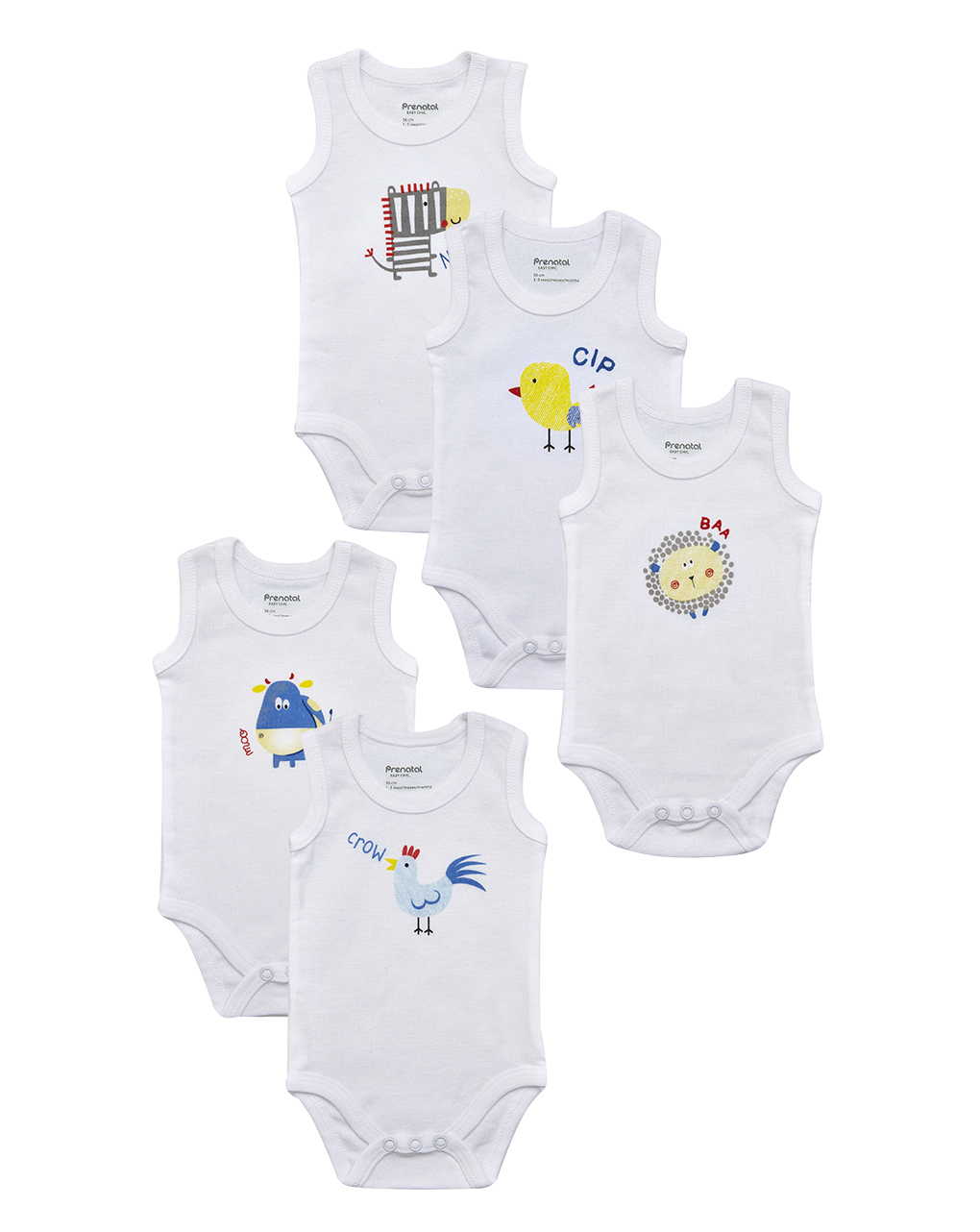 Pack 5 body bianchi con animaletti