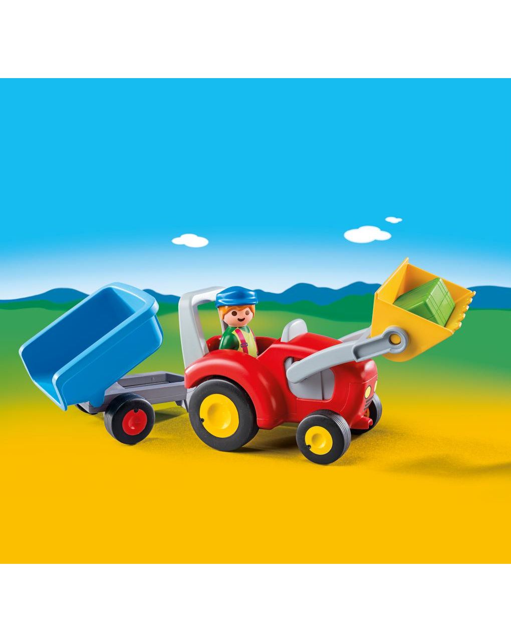 Playmobil - trattore con benna e rimorchio 1.2.3