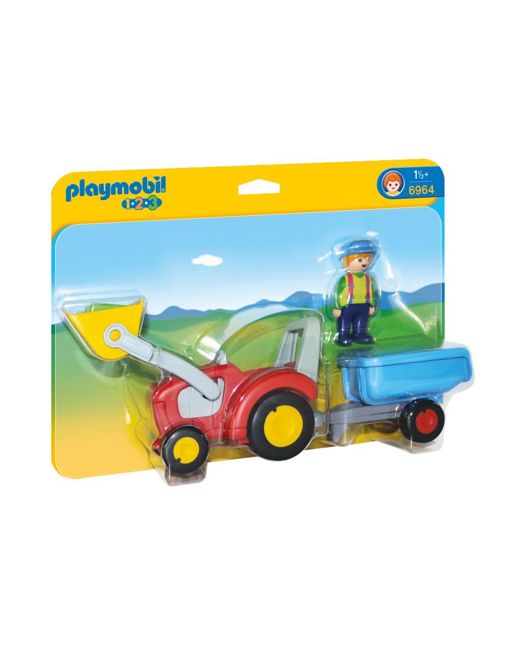 Playmobil - trattore con benna e rimorchio 1.2.3