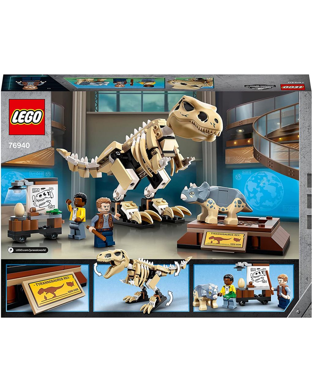 Lego jurassic world - la mostra del fossile di dinosauro t. rex - 76940