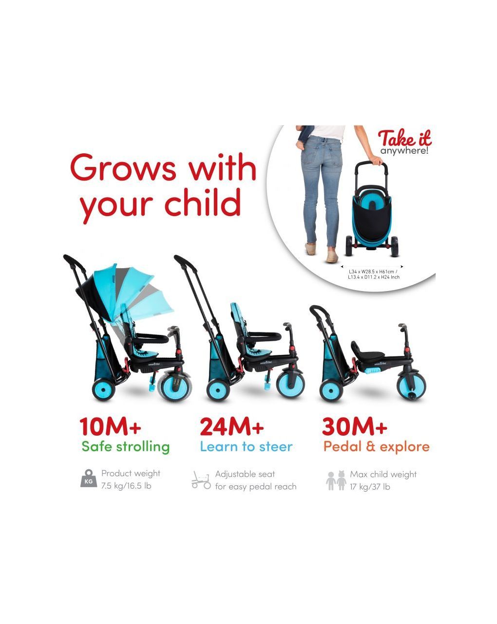 Smartrike str3 folding 6 in 1 blu