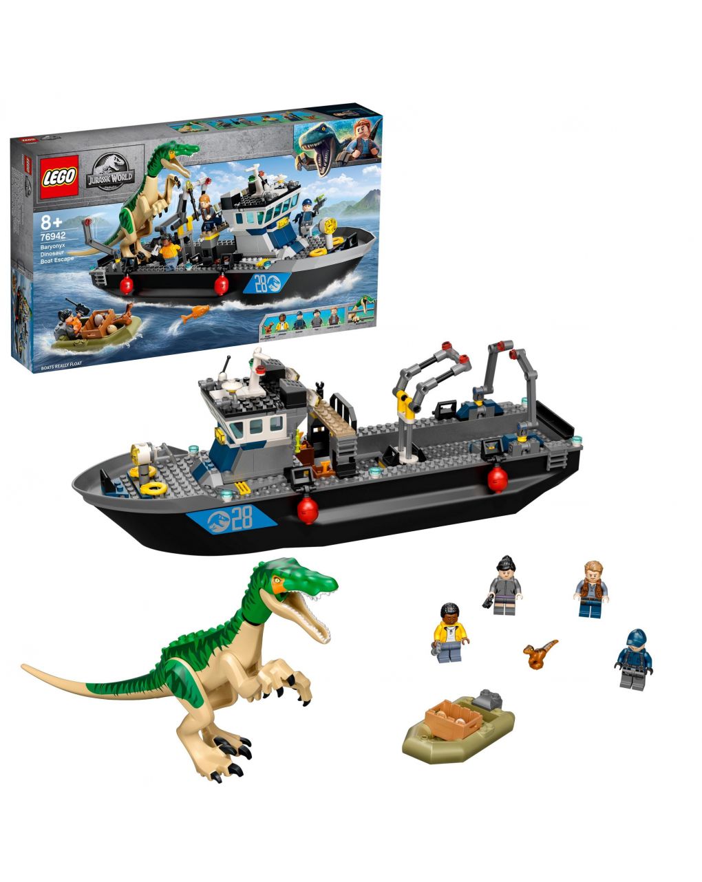 Lego jurassic world - fuga sulla barca del dinosauro baryonyx - 76942