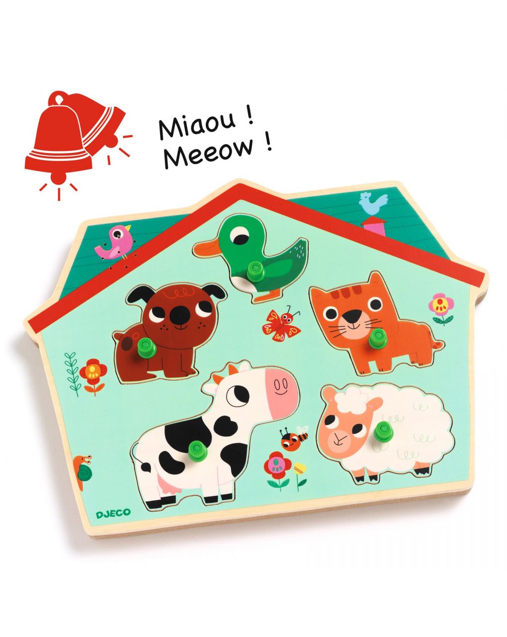 Puzzle ouaf woof - sonoro in legno 5 pezzi - djeco