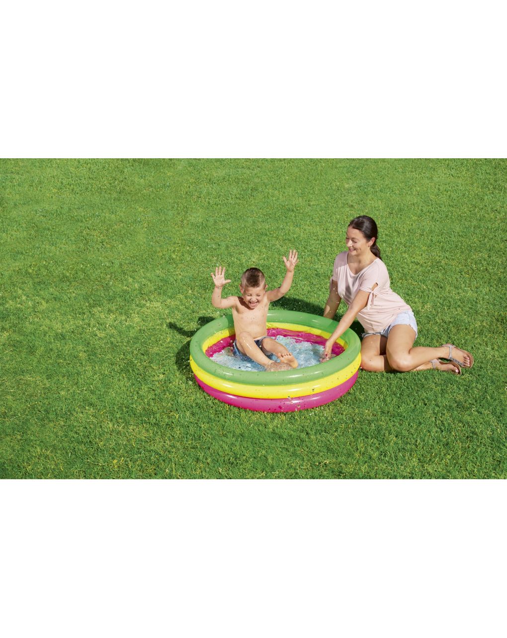 Piscina summer 3 anelli color con fondo gonfiabile 102x25 cm - bestway