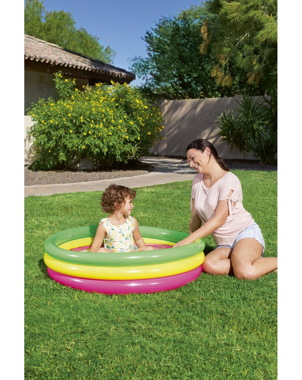 Piscina summer 3 anelli color con fondo gonfiabile 102x25 cm - bestway