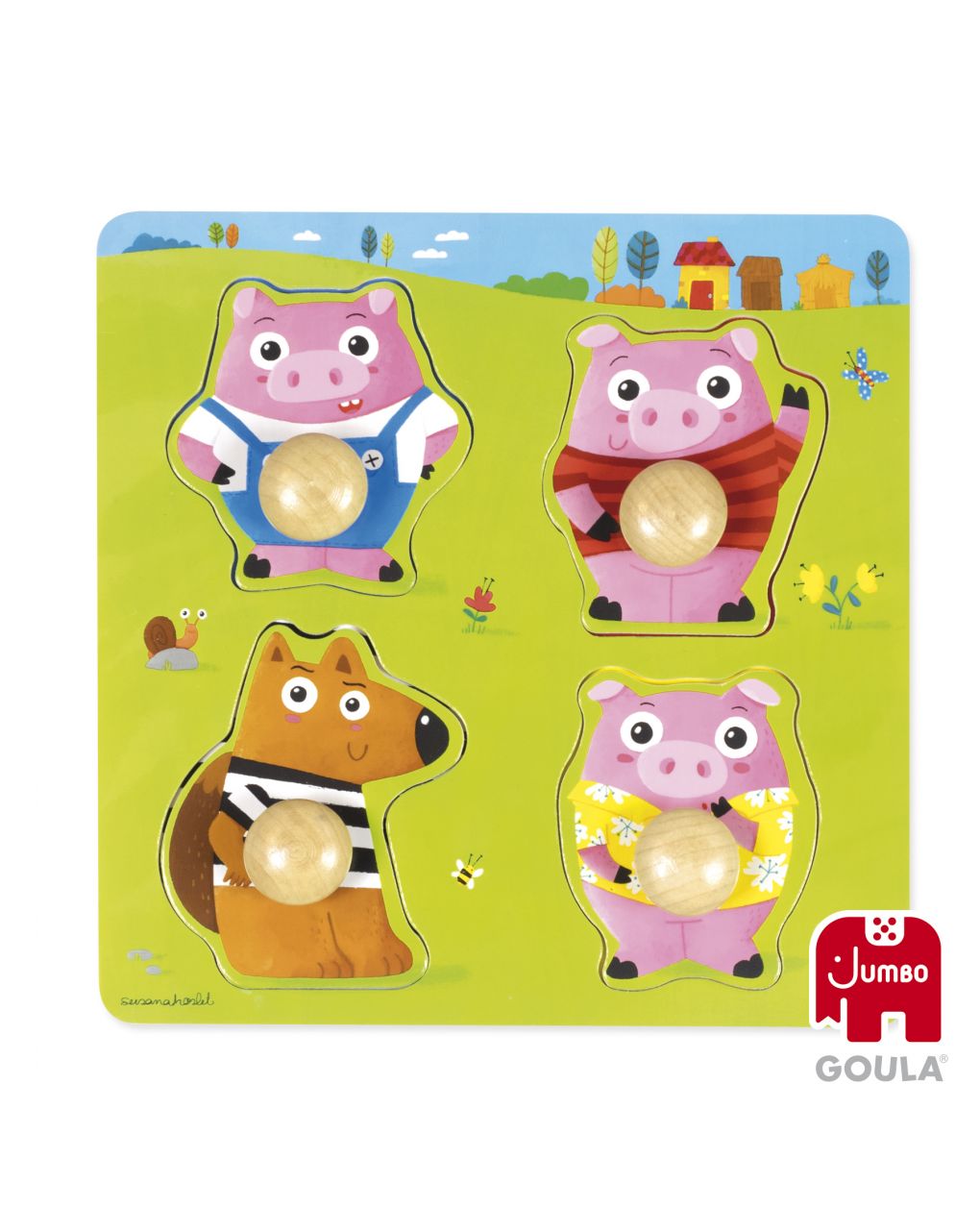 Puzzle in legno con pomello i 3 porcellini - goula