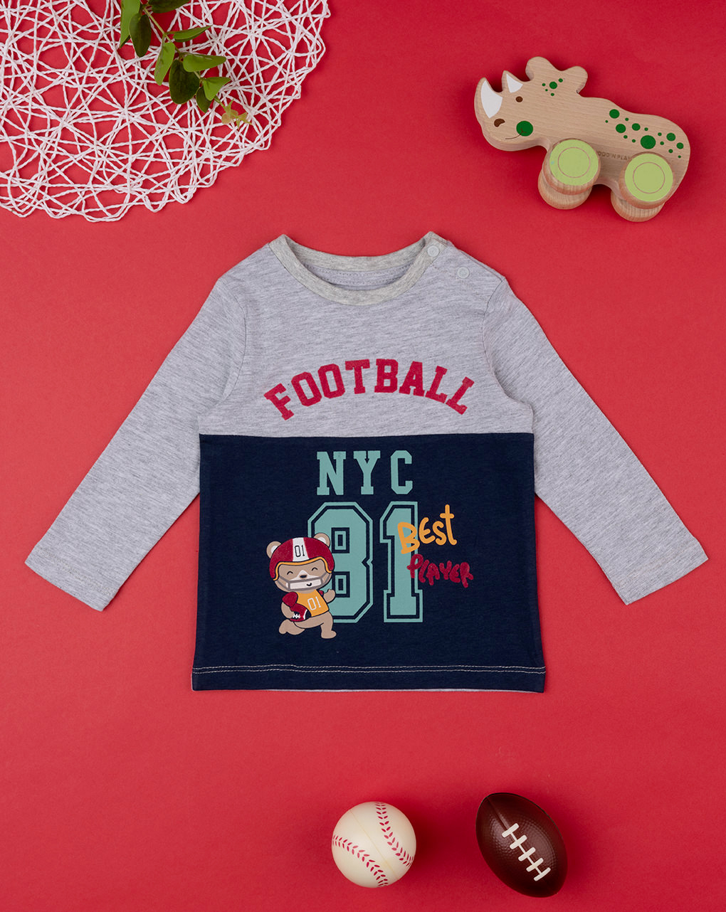 T-shirt bambino stampata color block