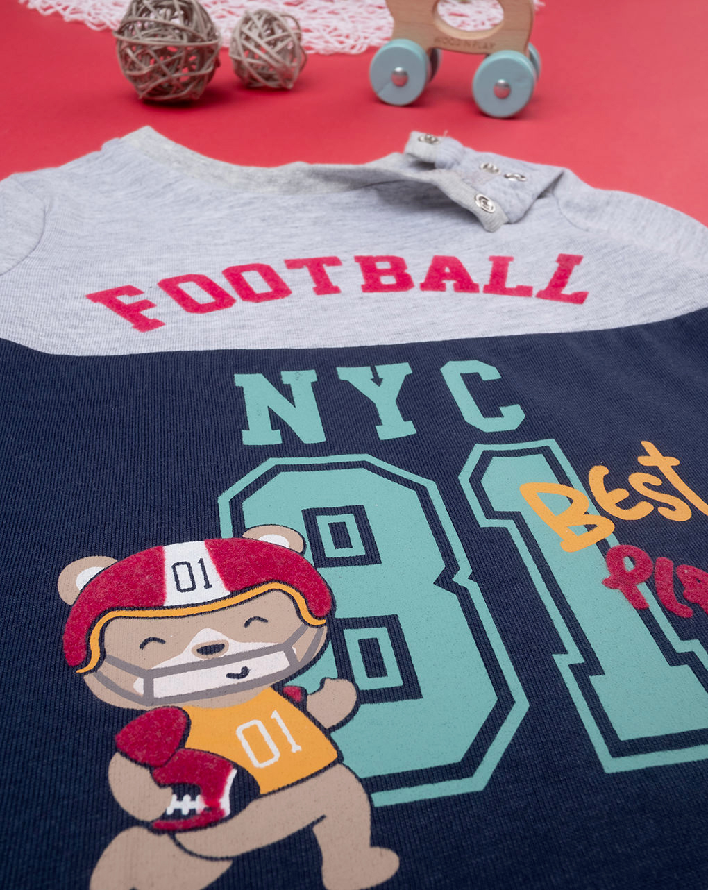 T-shirt bambino stampata color block