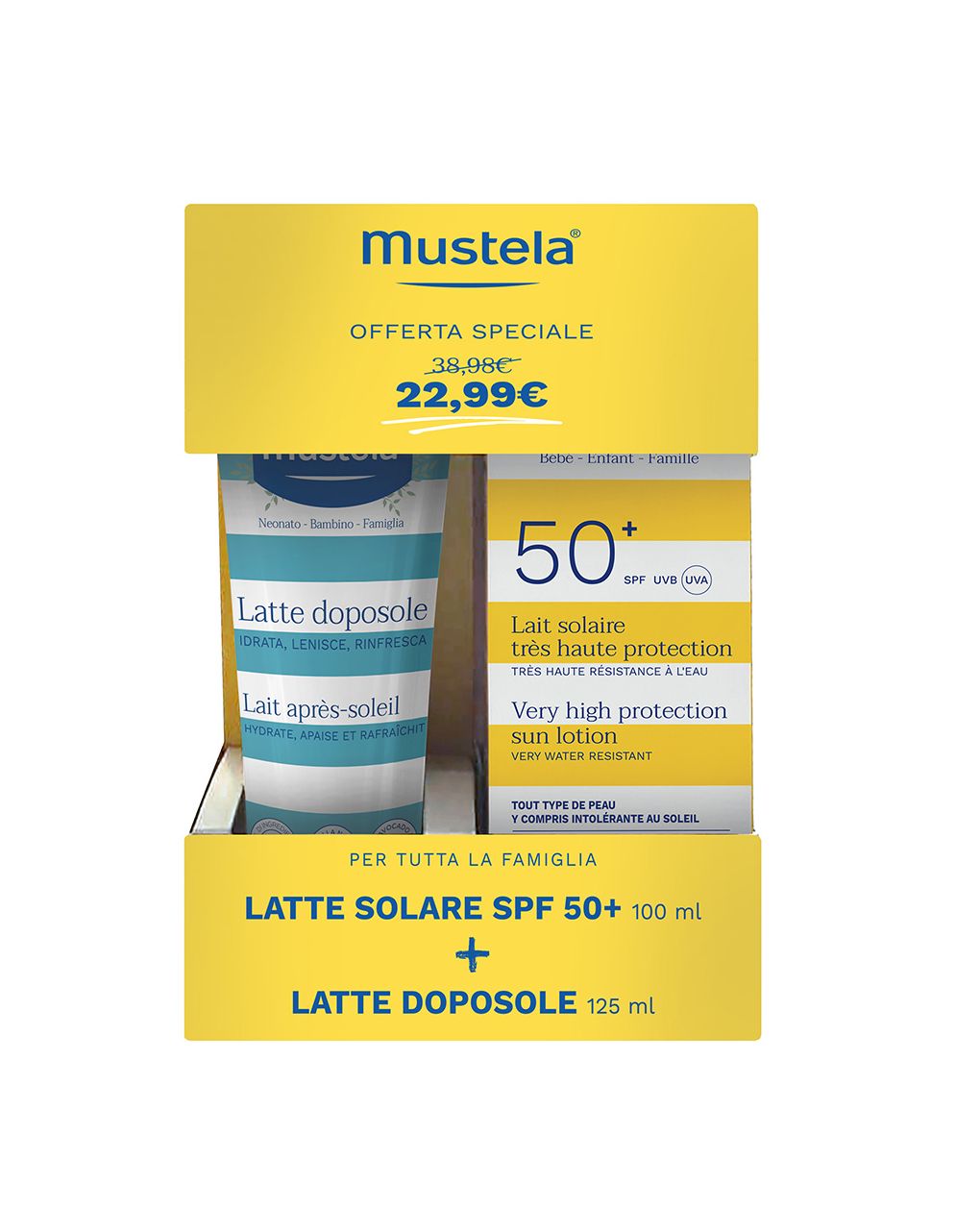 Bipack latte solare protezione molto alta spf50+ 100ml + latte doposole 125ml - mustela