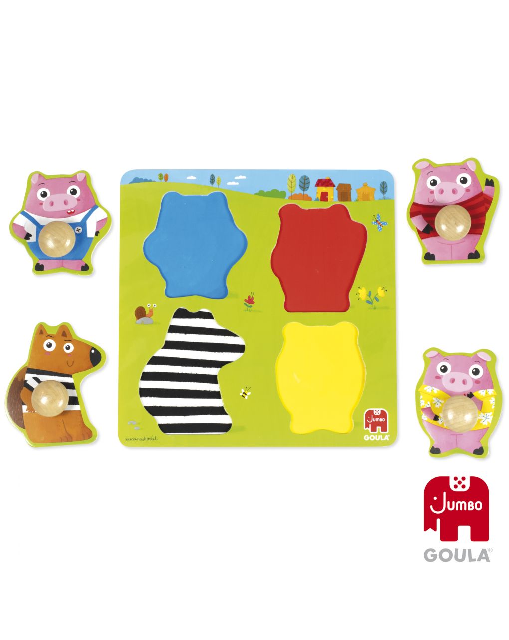 Puzzle in legno con pomello i 3 porcellini - goula