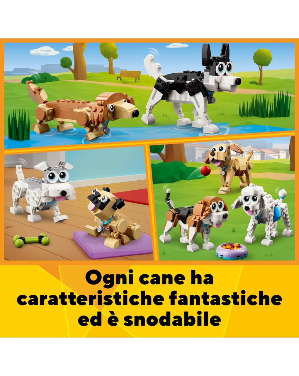 Adorabili cagnolini set 3 in 1 con bassotto carlino barboncino + altri animali da costruire - lego creator