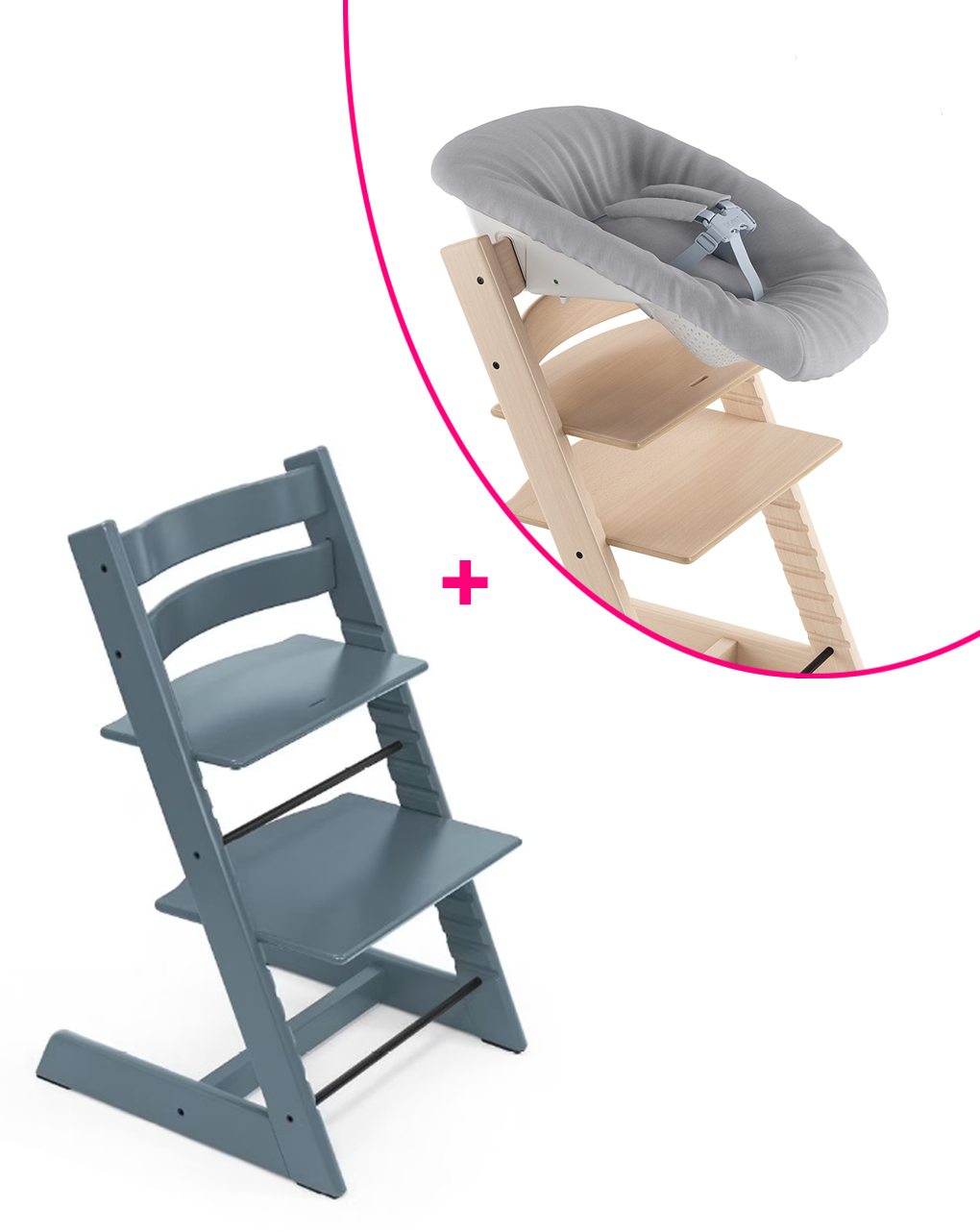 Tripp trapp fjord blue + newborn set a un prezzo speciale - personalizzabile - stokke®