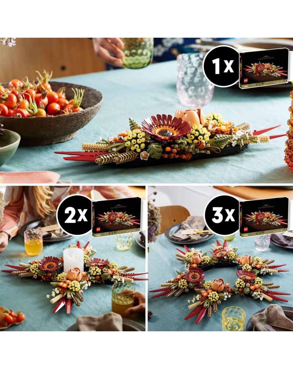 Centrotavola di fiori secchi finti con rosa e gerbera artificiali 10314 - botanical collection - lego icons