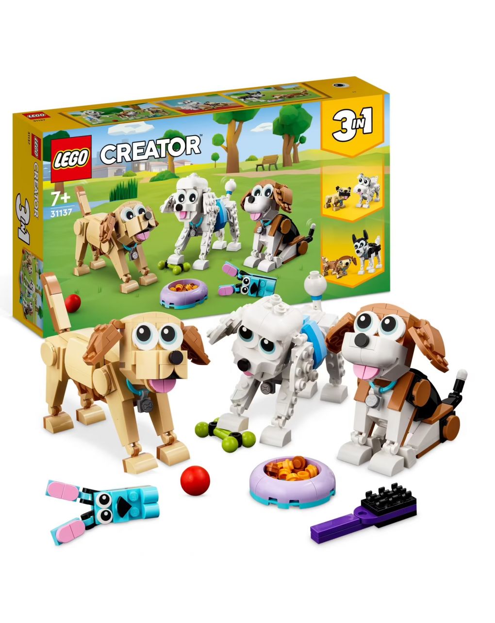 Adorabili cagnolini set 3 in 1 con bassotto carlino barboncino + altri animali da costruire - lego creator