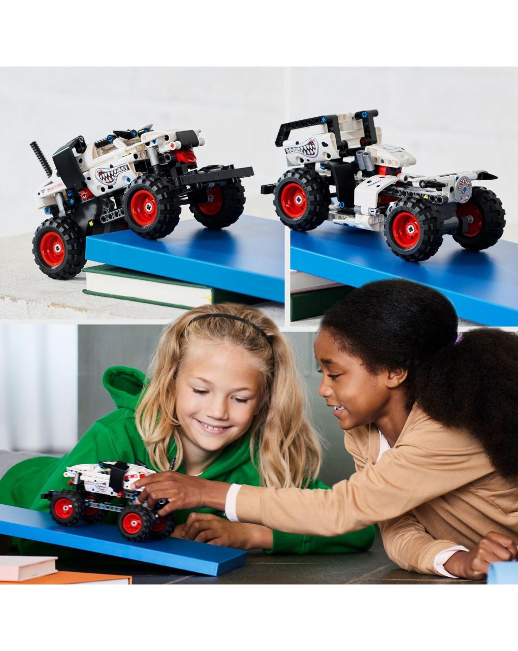 Monster mutt monster jam dalmata - set 2 in 1 con pull-back - auto offroad monster truck e camion giocattolo - lego technic
