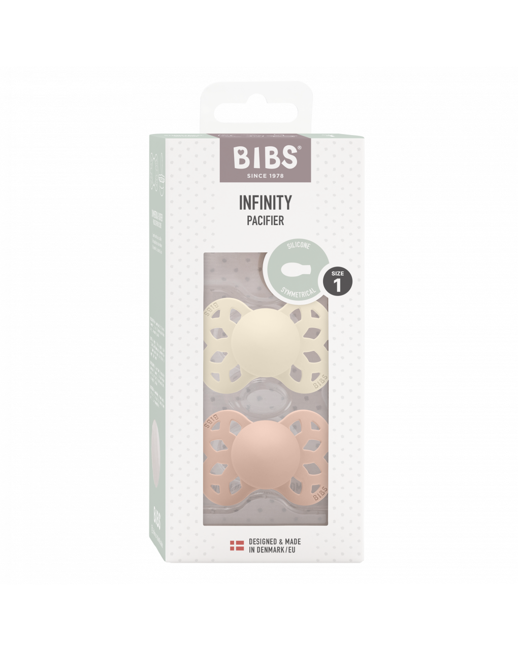 Set 2 ciucci tettarella simmetrica in silicone 0/6 mesi - colore avorio/rosa cipria - bibs