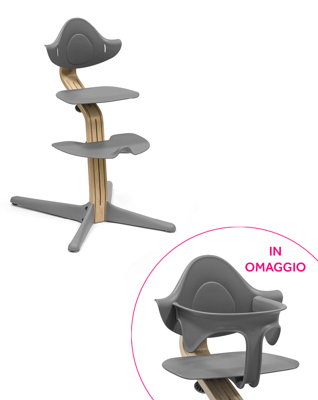 Stokke® sedia nomi rovere grigio + baby set grigio in omaggio