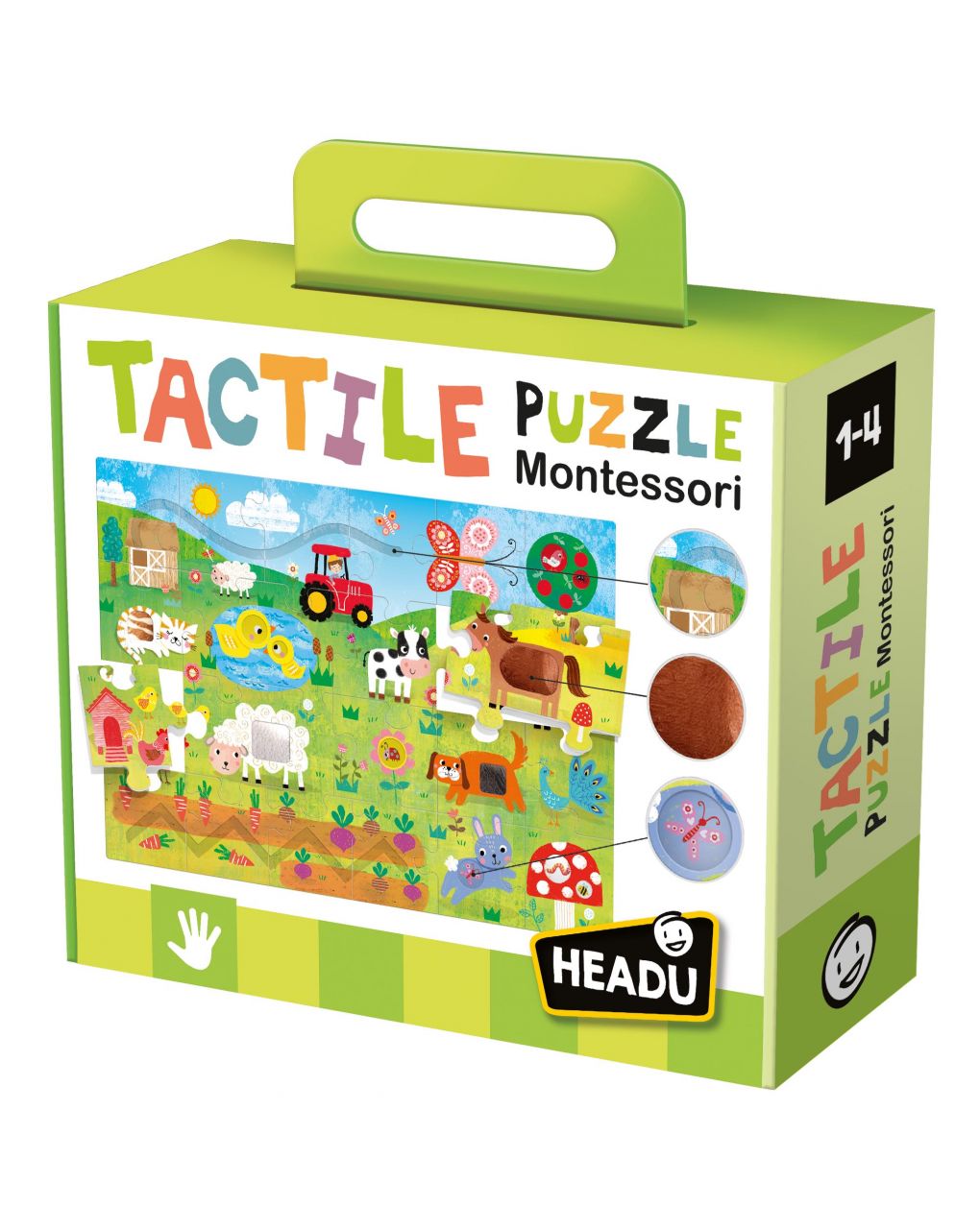 Tactile puzzle montessori. gioco multiattività per i più piccoli 1/4 anni - headu
