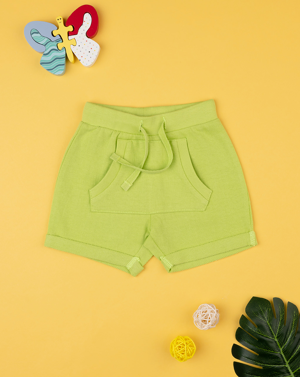 Bermuda bimbo verdi in felpina con tasca