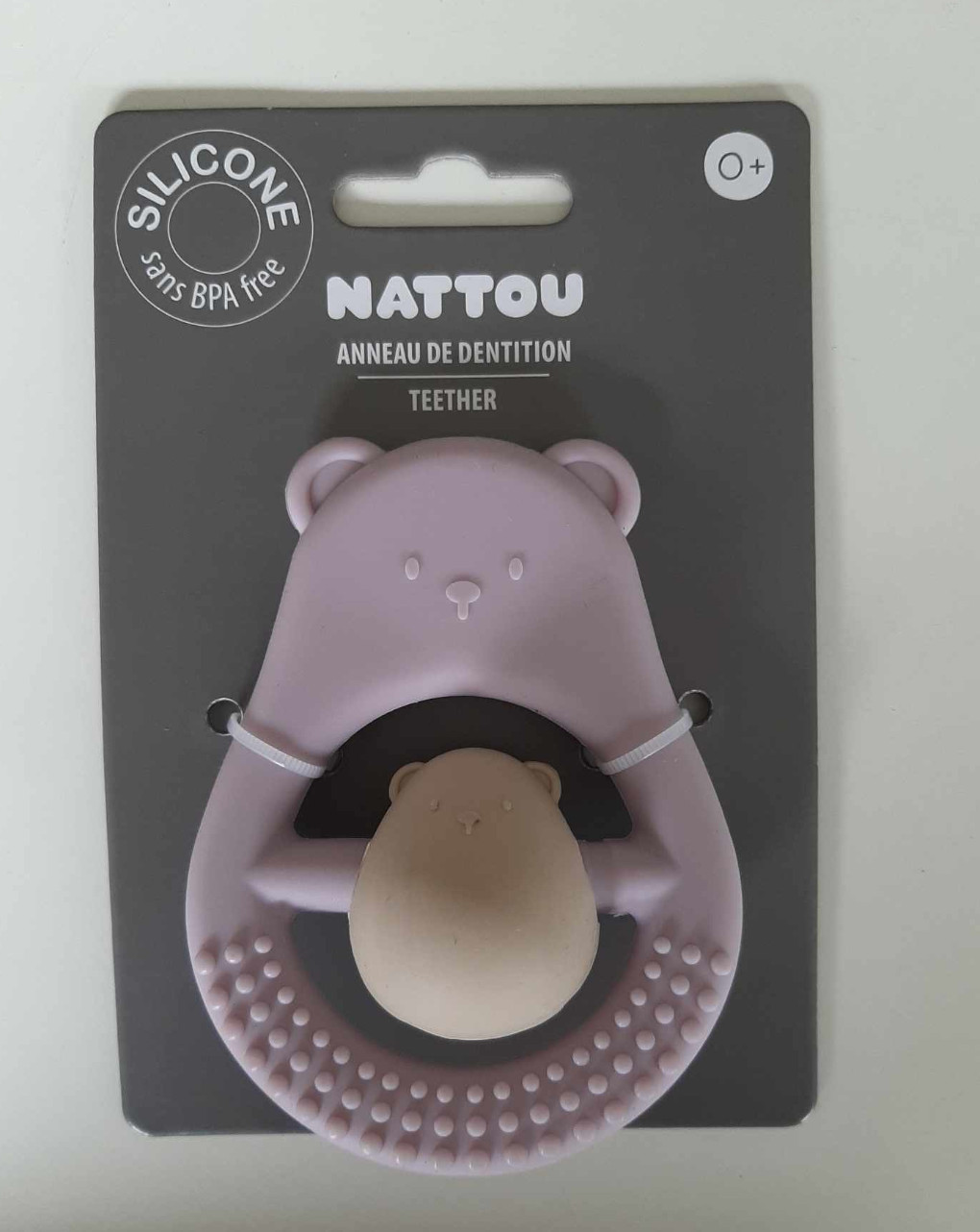 Sonaglio dentizione in silicone rosa e sabbia - nattou