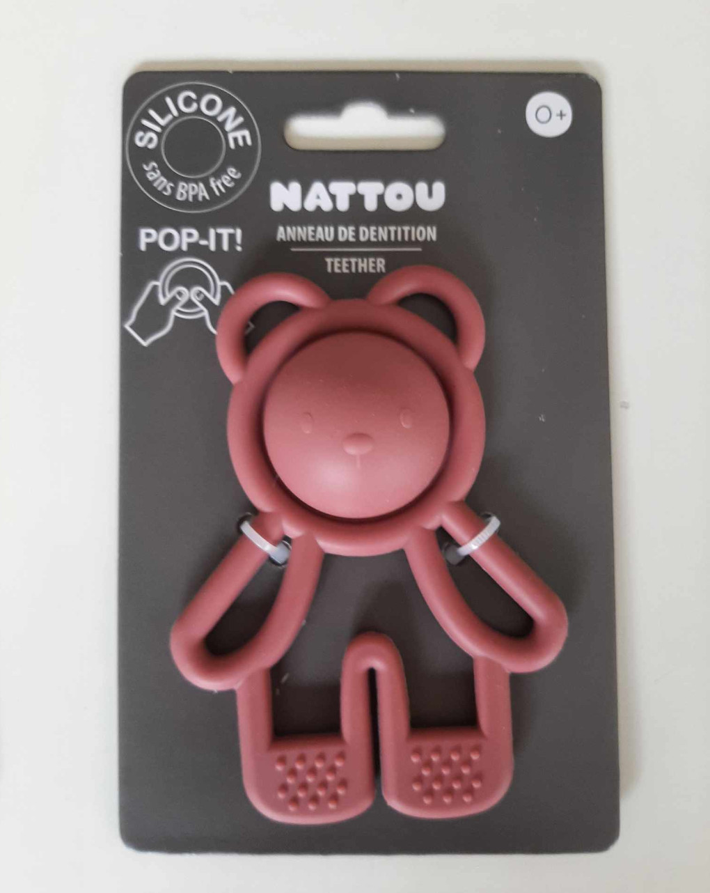 Sonaglio dentizione pop-it in silicone rosa - nattou