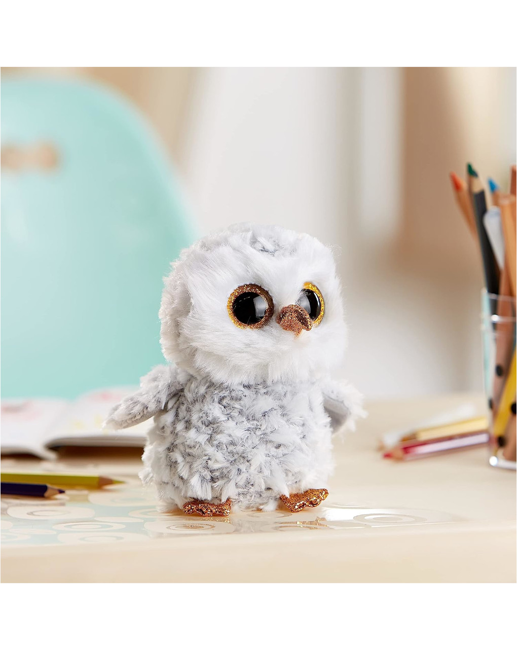 Owlette la gufetta con gli occhi dorati scintillanti - peluche 15 cm - ty beanie boos