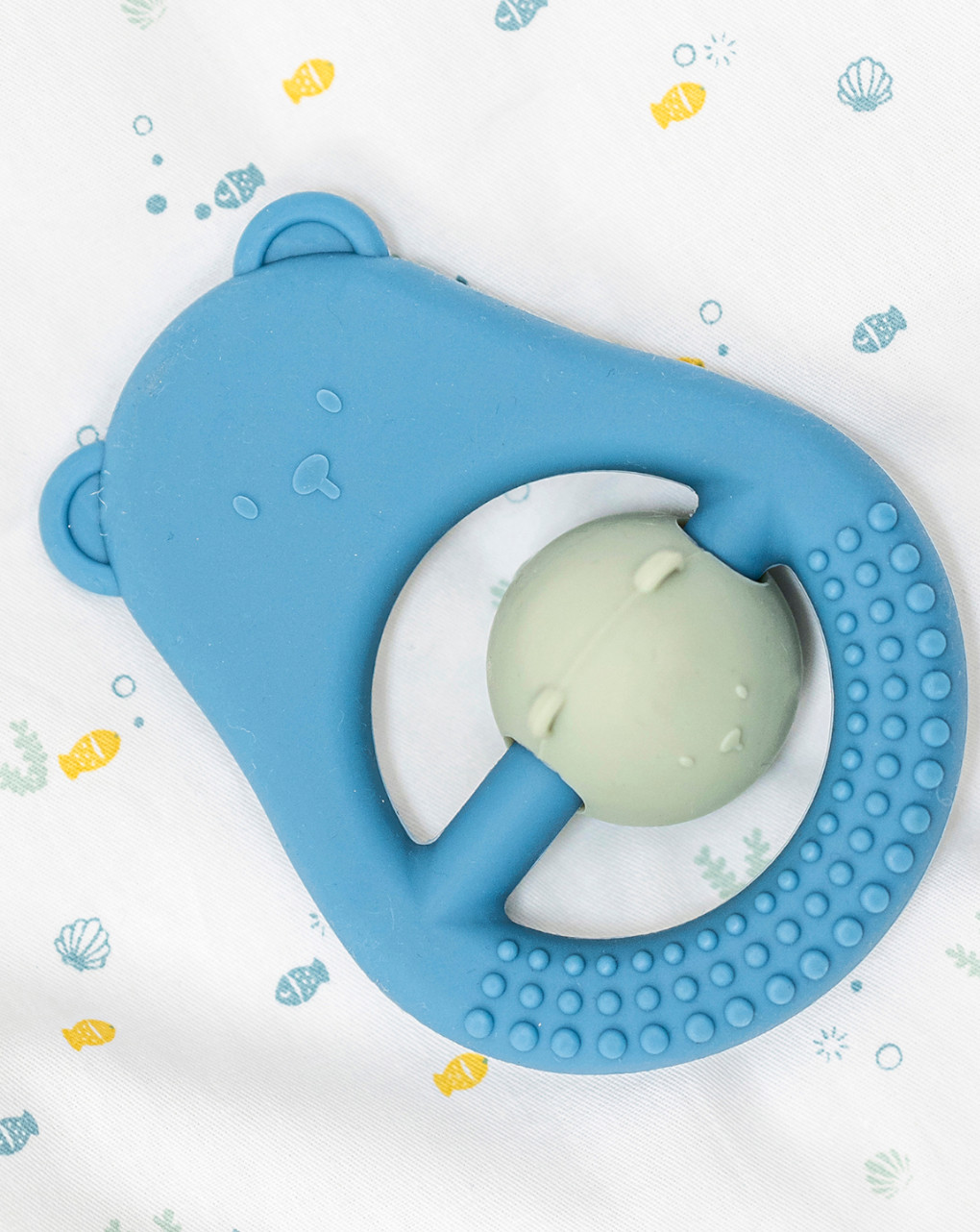 Sonaglio dentizione in silicone azzurro e verde - nattou