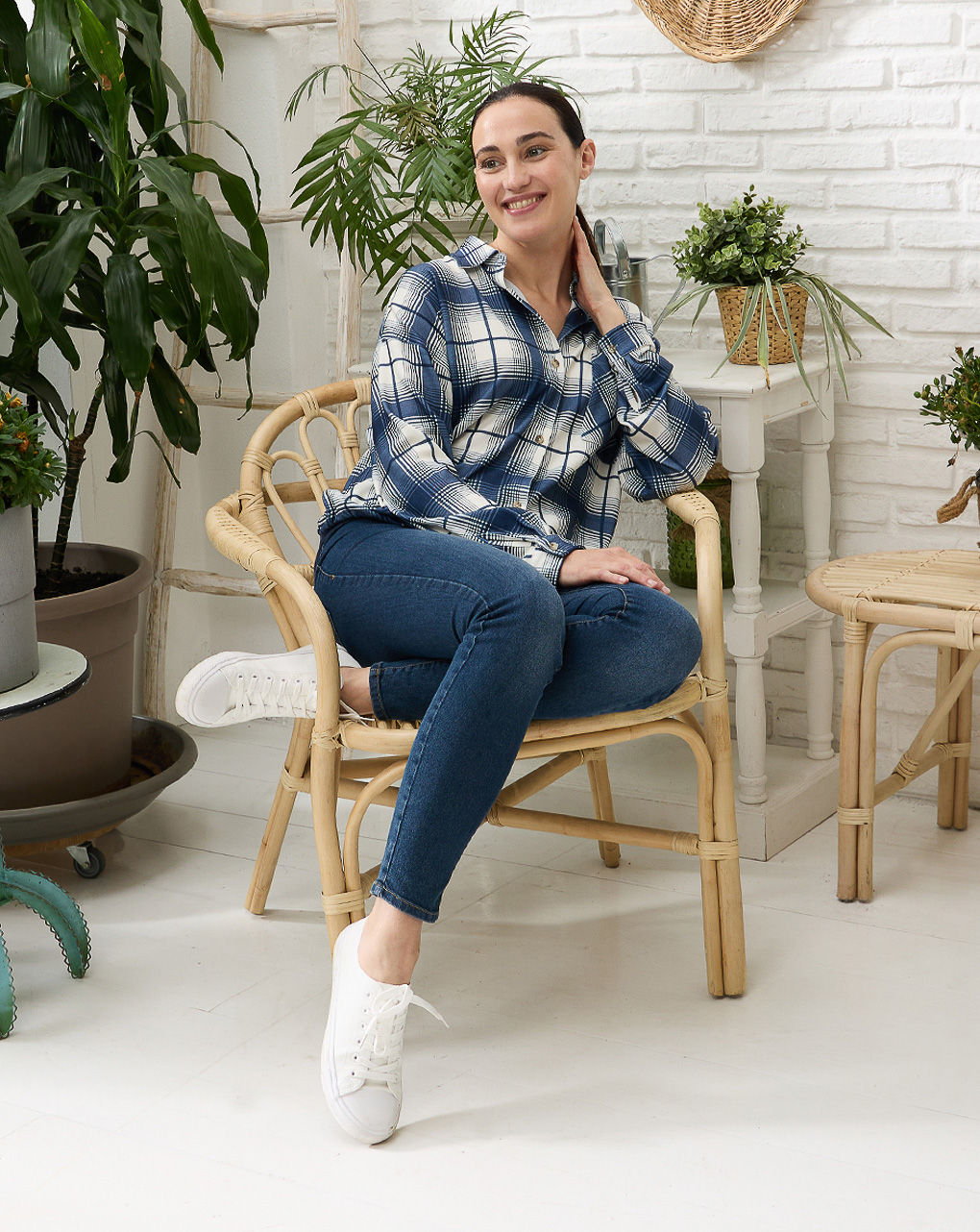 Camicia premaman con fantasia check blu