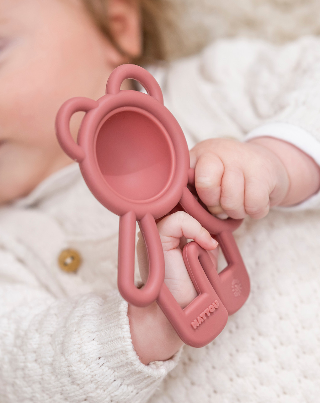 Sonaglio dentizione pop-it in silicone rosa - nattou