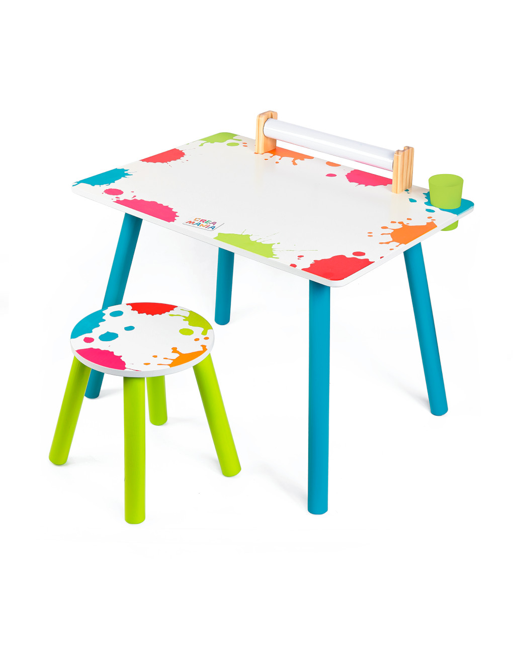 Tavolo da disegno e sgabello in legno con portarotolo - creamania