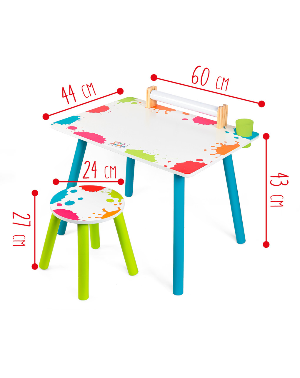 Tavolo da disegno e sgabello in legno con portarotolo - creamania