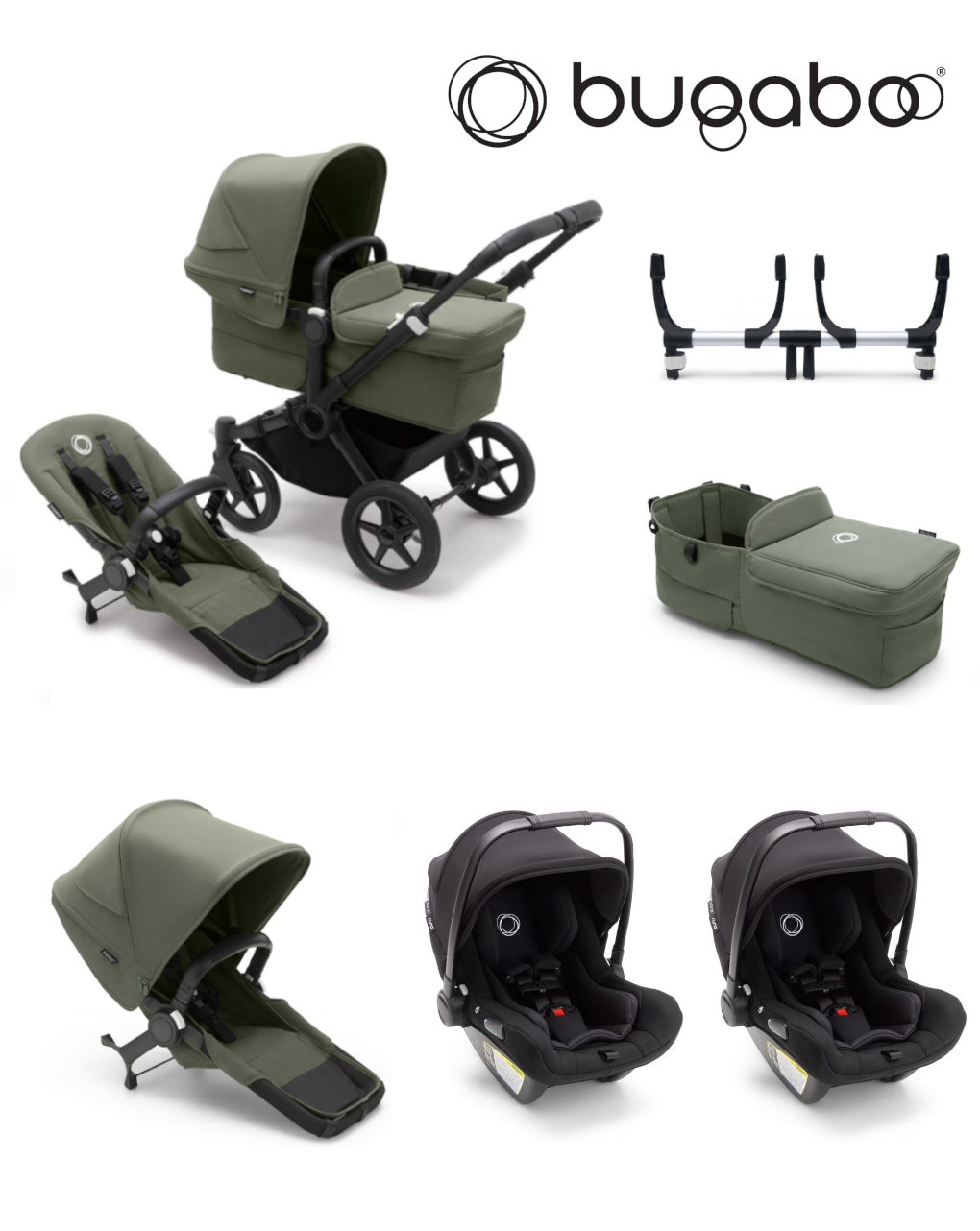 Gemellare donkey 5 - 2 sedute + 2 navicelle + 2 seggiolini turtle air - bugaboo