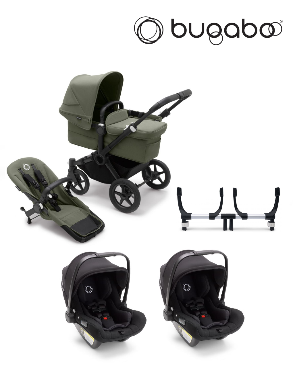 Gemellare donkey 5 - 2 sedute + 2 navicelle + 2 seggiolini auto - bugaboo
