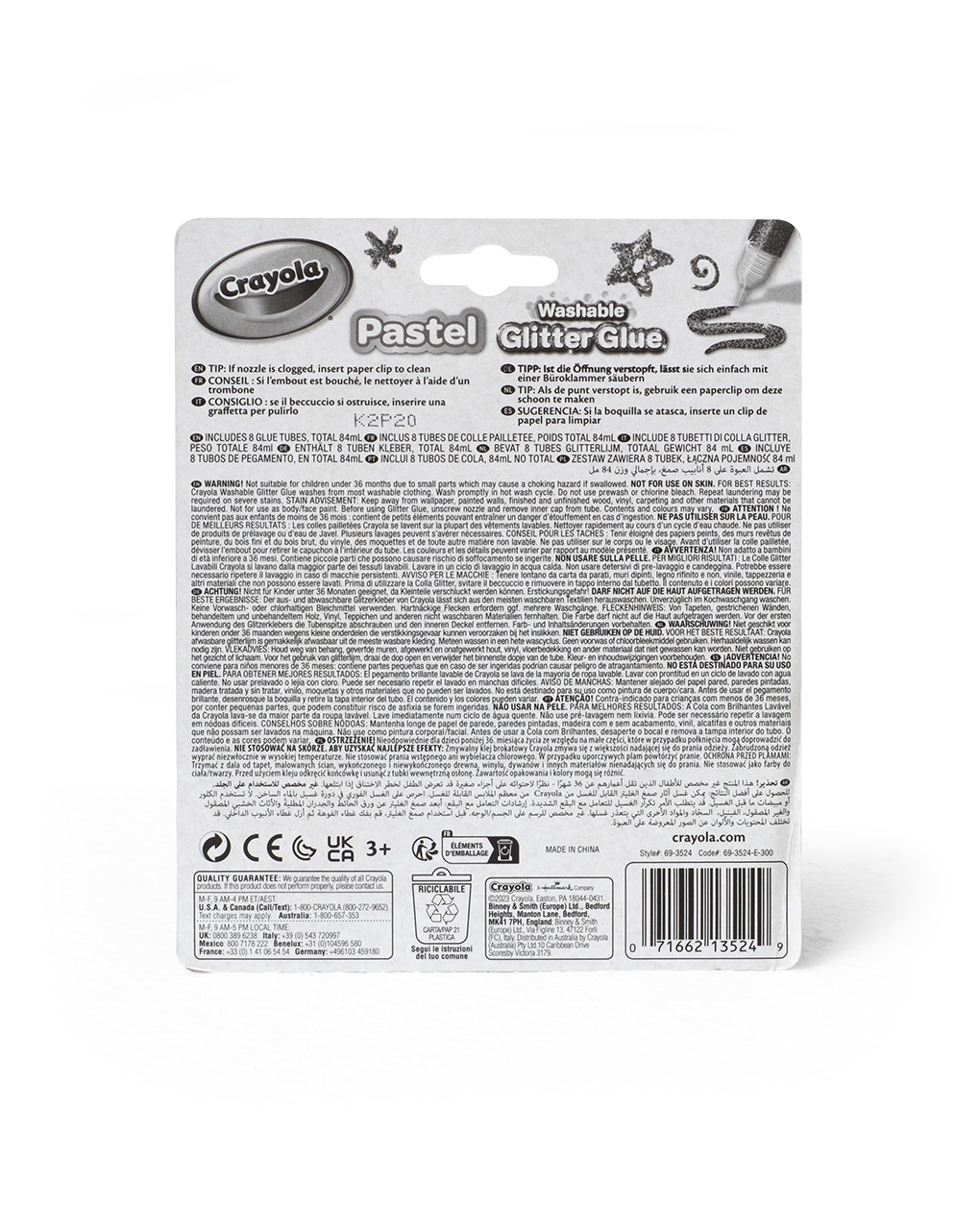 Colle glitter lavabili - confezione da 8 pezzi - crayola pastel