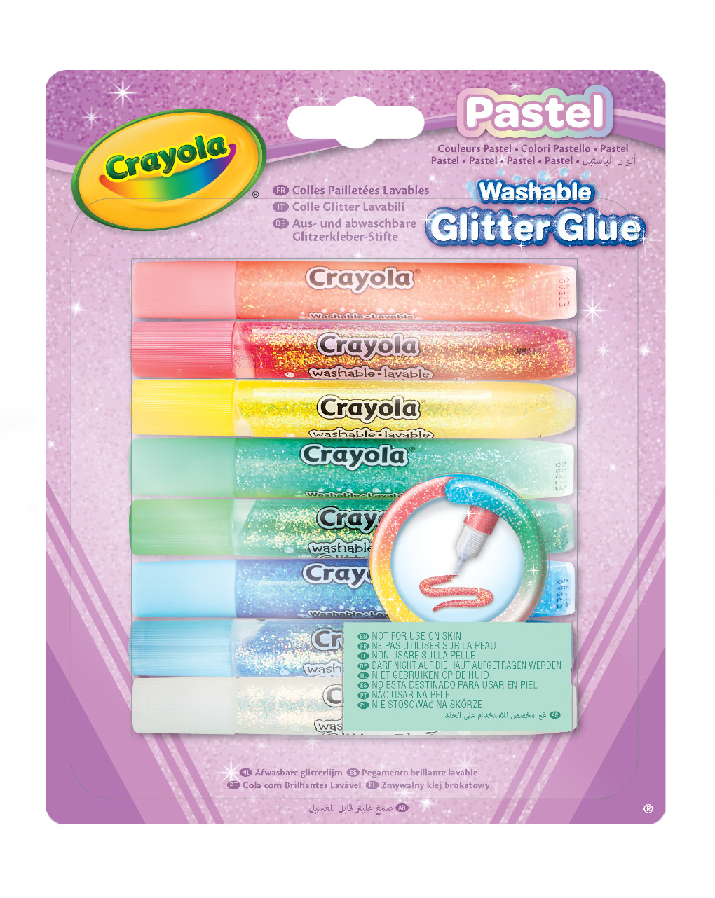 Colle glitter lavabili - confezione da 8 pezzi - crayola pastel