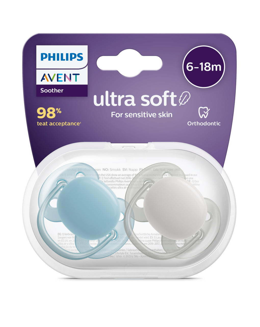 2 ciucci ultra soft 6-18 mesi colore azzurro/grigio - philips avent