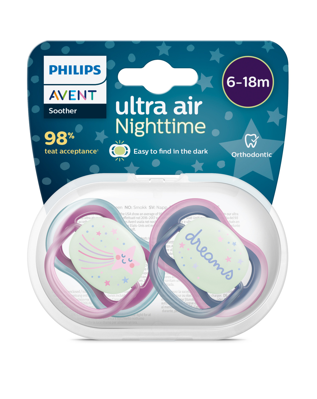2 ciucci ultra air night time 6-18 mesi decorazione stella/dreams - philips avent