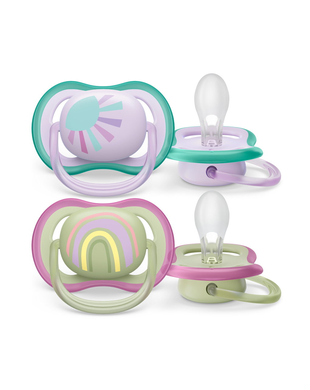 2 ciucci ultra air 0-6 mesi colore verde/rosa - philips avent