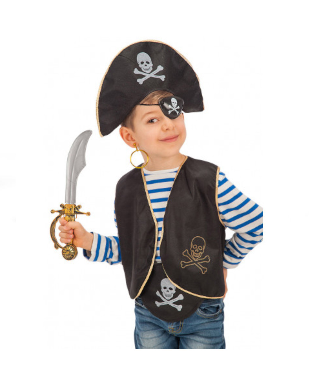 Set pirata bimbo (cappello + benda + gilet con orecchino spada e cintura) - carnival toys