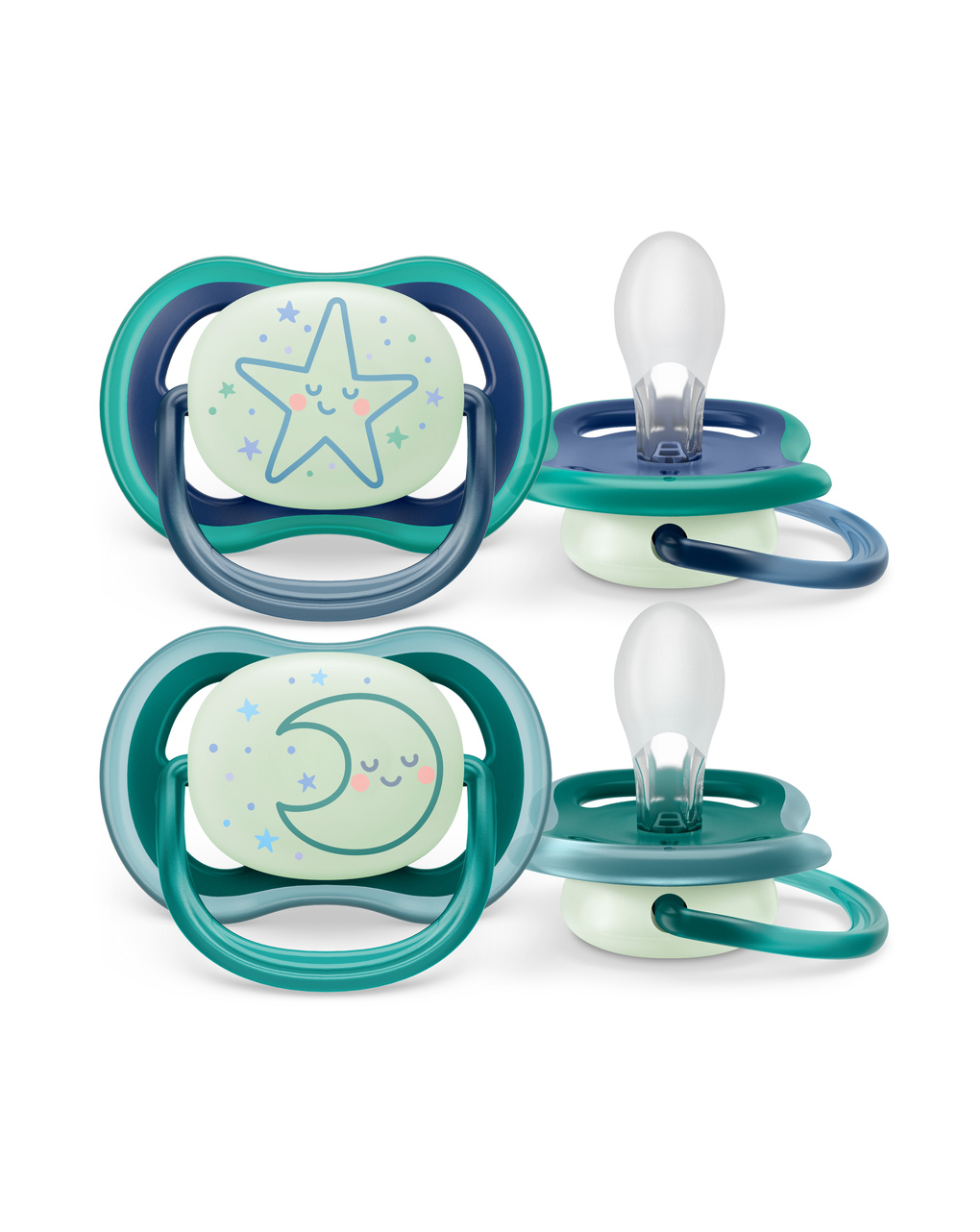 2 ciucci ultra air night time 6-18 mesi decorazione stella/luna - philips avent