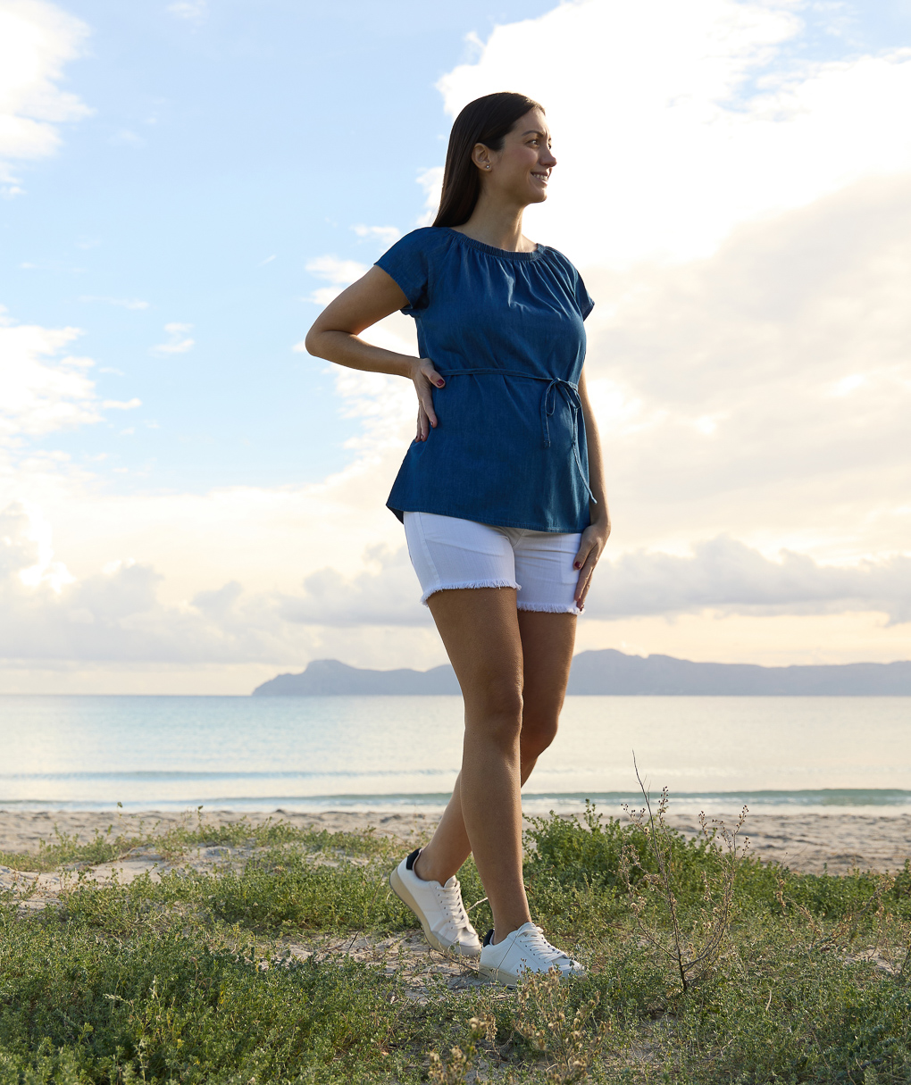 Blusa premaman chambray