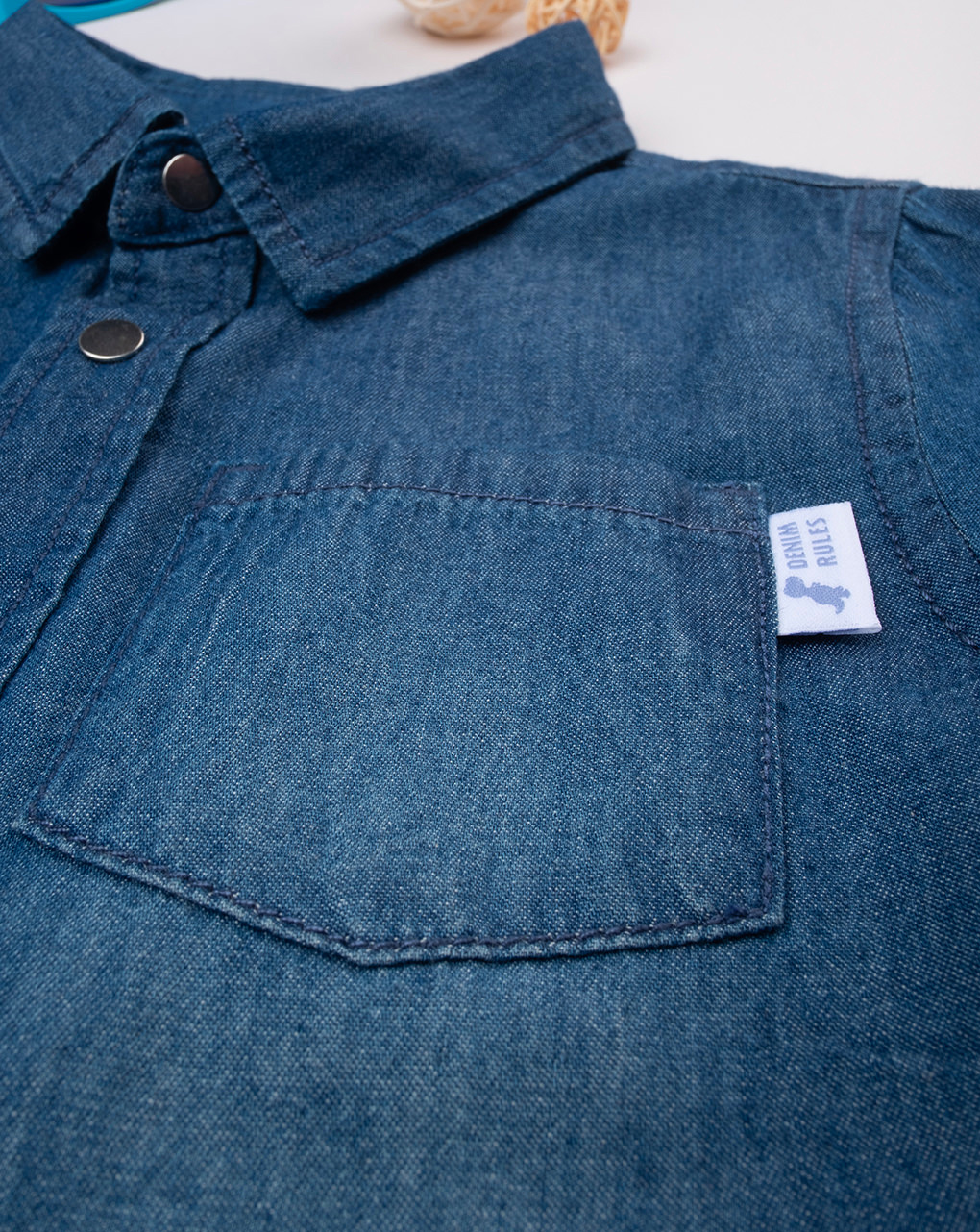 Camicia bimbo mezza manica chambray oeko-tex