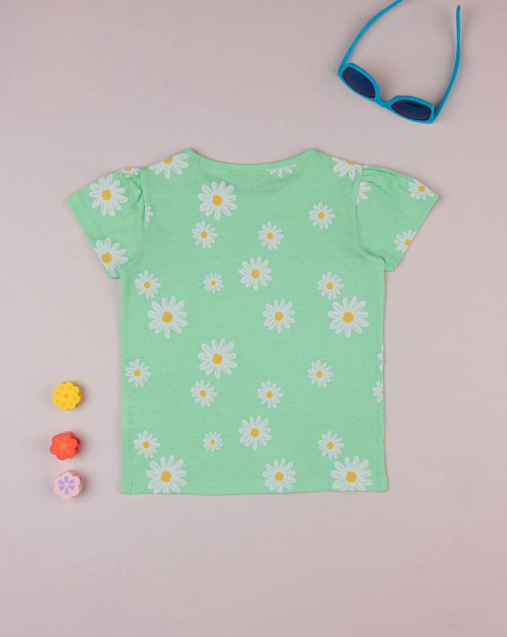 T-shirt maniche corte verde "margherite"