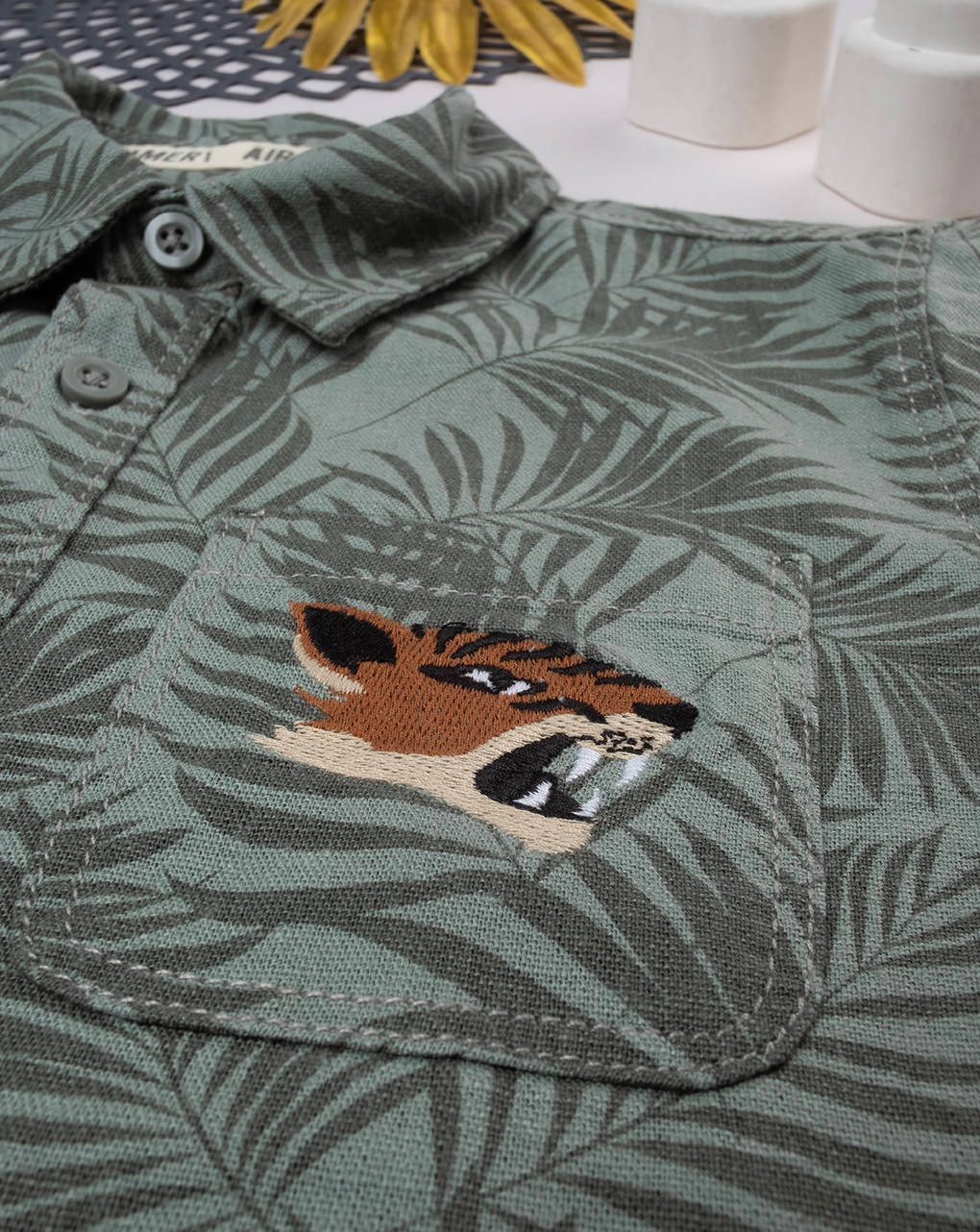 Camicia bambino verde allover