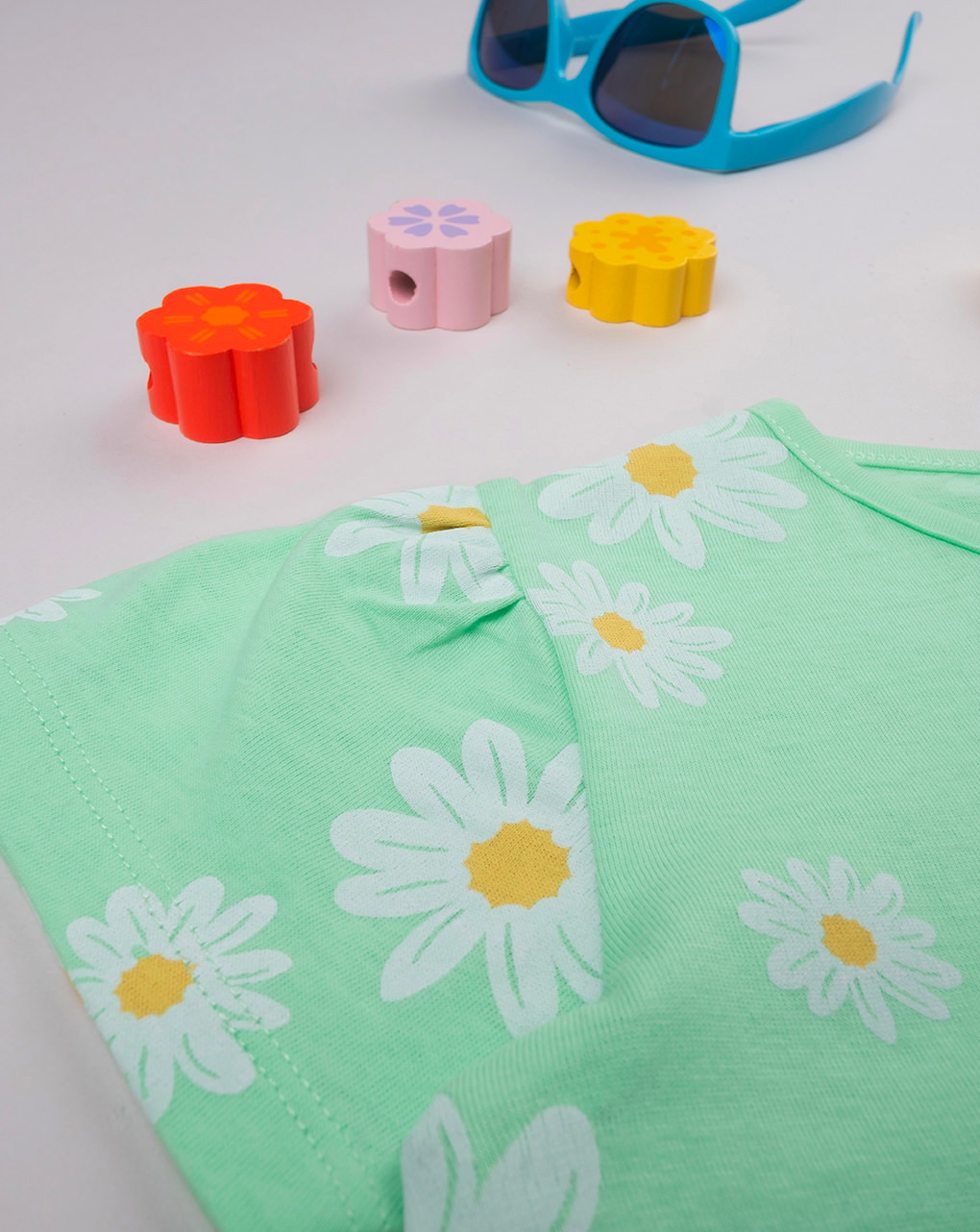 T-shirt maniche corte verde "margherite"