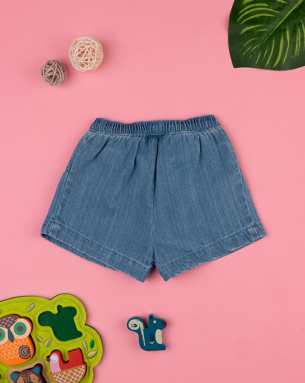 Shorts bimba denim ricamati