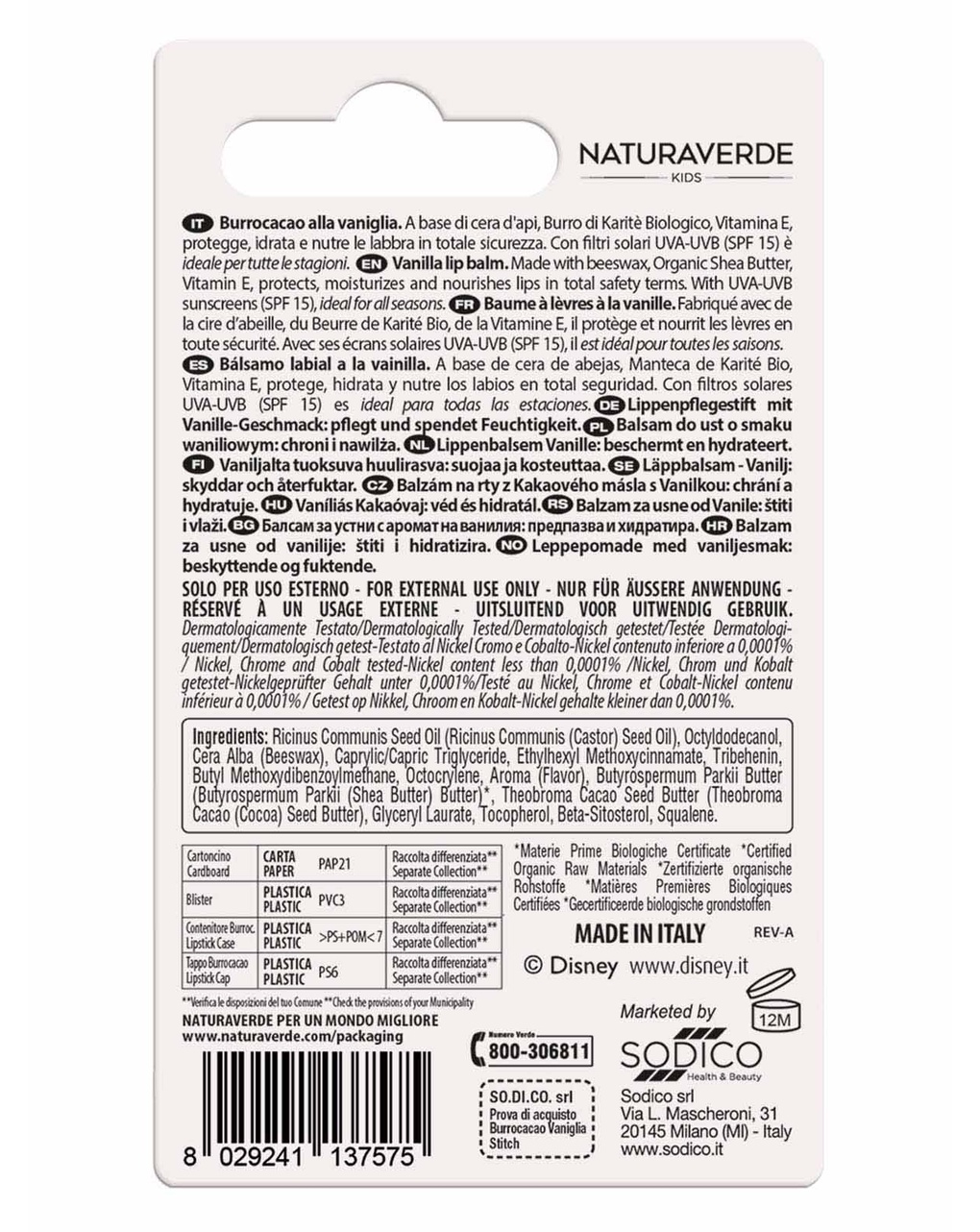 Burrocacao alla vaniglia stitch - naturaverde