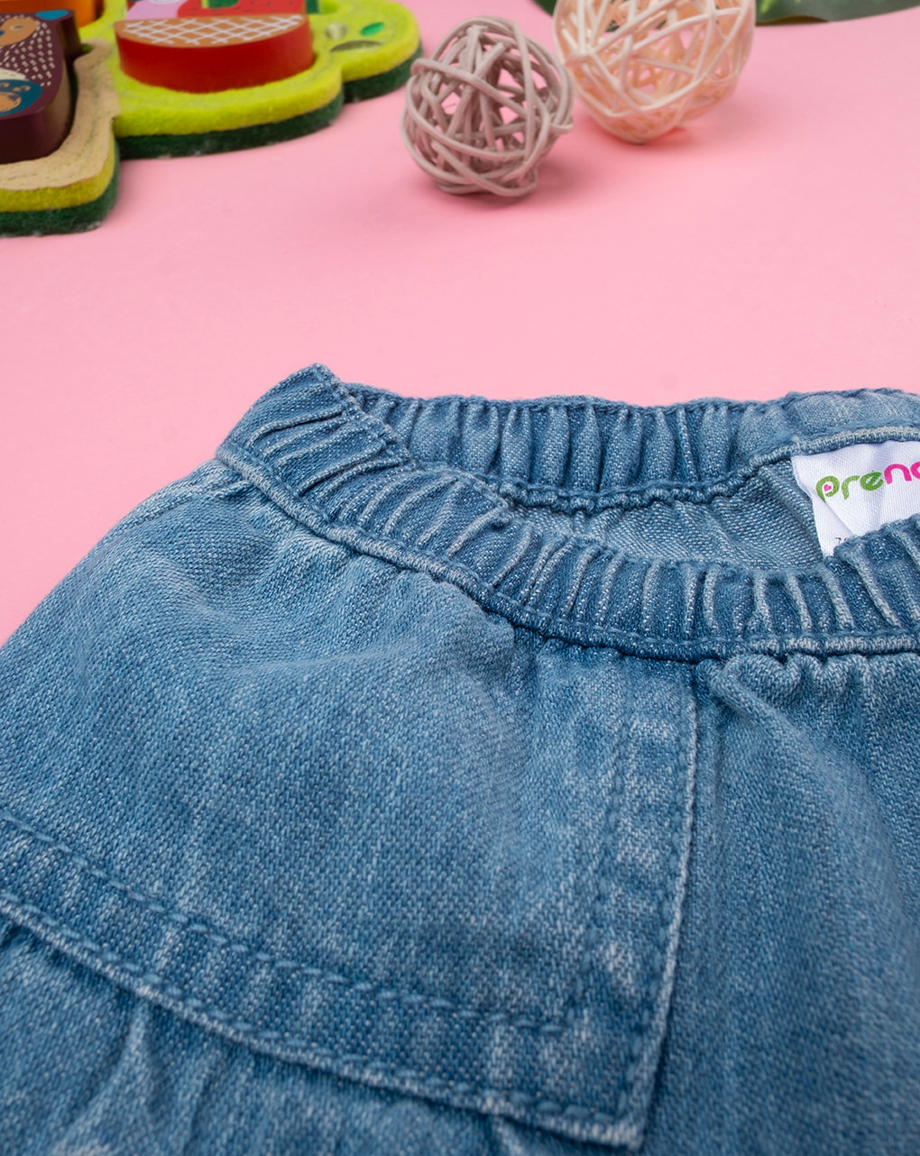 Shorts bimba denim ricamati