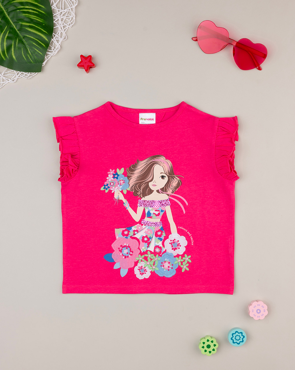 T-shirt bimba fuxia stampata